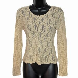 VINTAGE TOPAZ 1990s CREAM STRETCH LACE BLOUSE TOP COTTAGE BOHO FAIRY GRUNGE S
